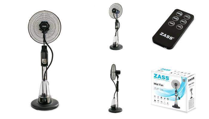 Ventilator cu pulverizare apa si telecomanda Zass ZMF 04, 70 W, Negru