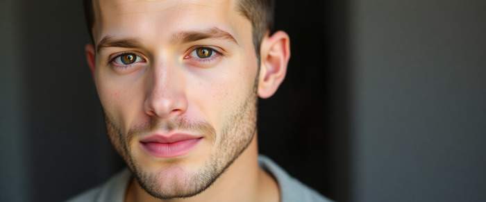 barbat tanar barbierit dar cu putina barba zambind portret