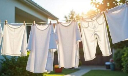 haine albe intinse pe franghie la soare la uscat