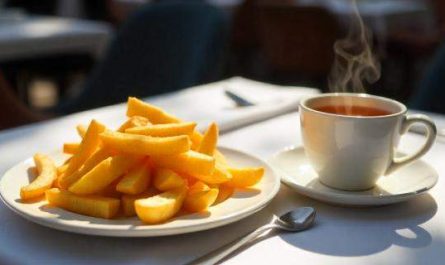 cartofi prajiti ceai restaurant mancare